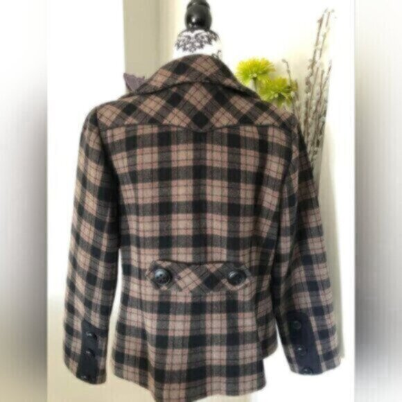 Soia & Kyo  Plaid Wool Pea Coat Womens Sz Large - Picture 8 of 10